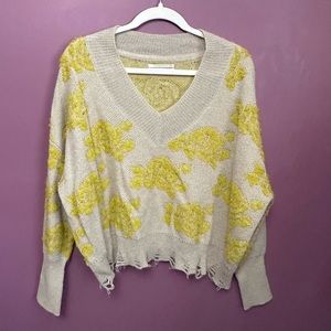 Anthropologie Distressed V Neck Sweater